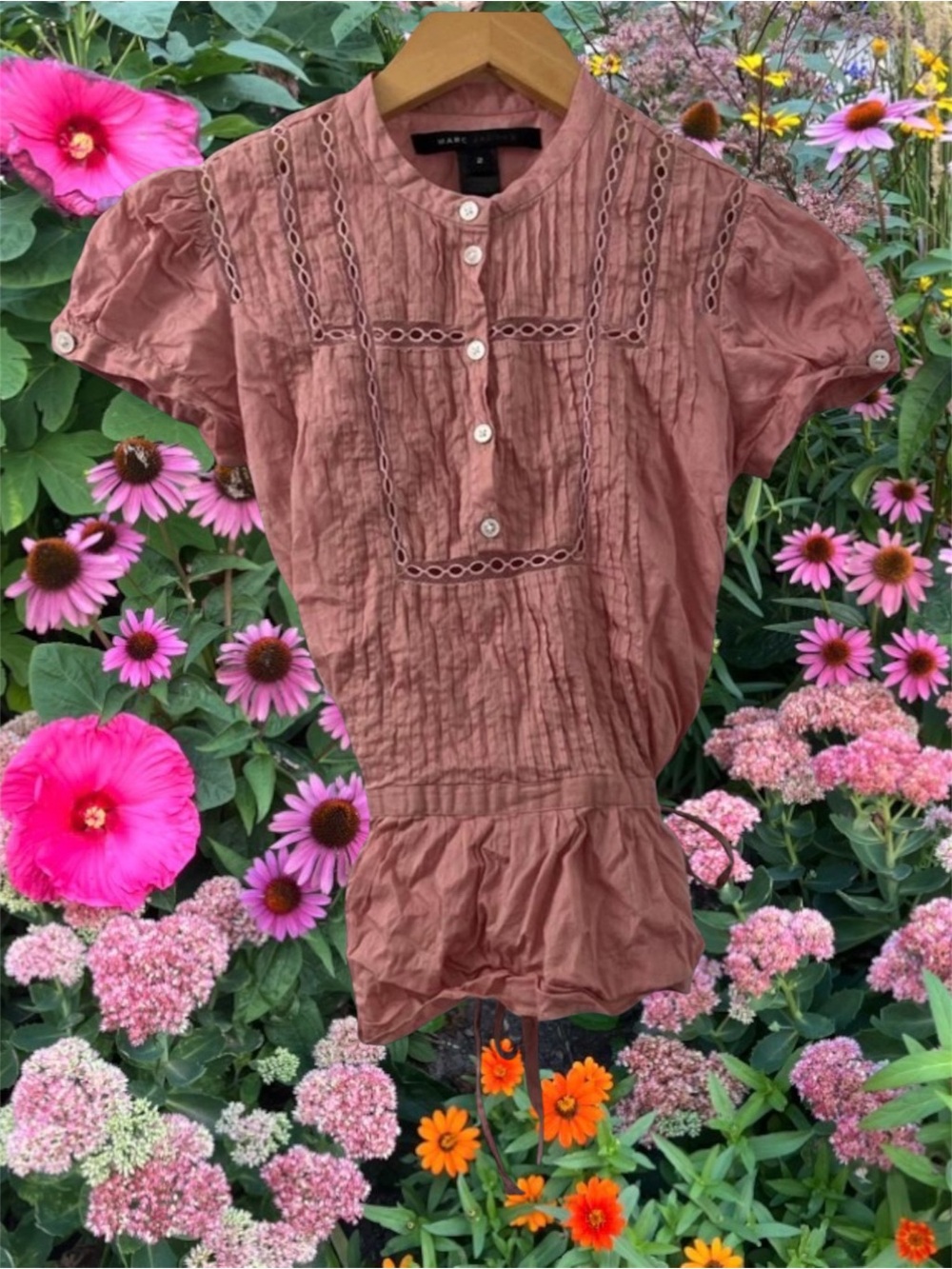 🩷🌸 marc jacobs pink eyelet lace peasant blouse ASO buffy & gilmore girls